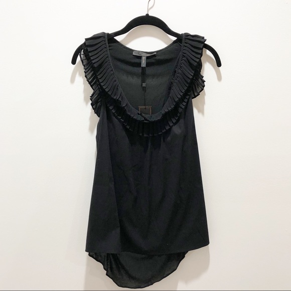 BCBG Black Top with Ruffle Neckline - NWT - Picture 1 of 5